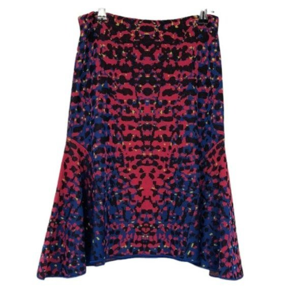 M  Missoni Bright Multicolor Jacquard Knit flared Midi skirt Red Blue inkblot 42 - Picture 1 of 14